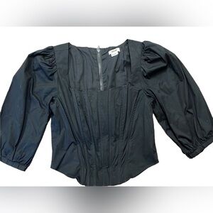 Womens Jason Wu Black Corset Top with Puff Sleeve Size M